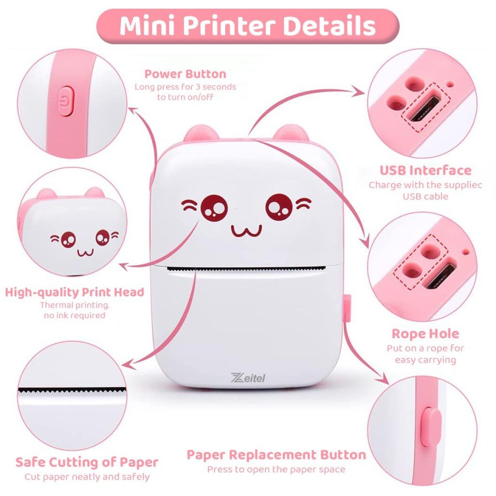 Mini Portable Bluetooth Thermal Printer – Inkless Pocket Photo & Sticker Printer